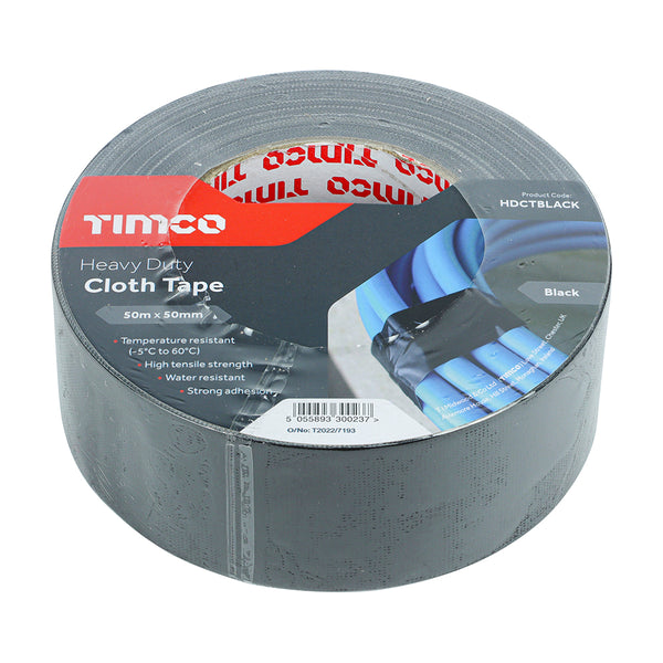 Timco Heavy Duty Cloth Tape - Black 50m x 50mm