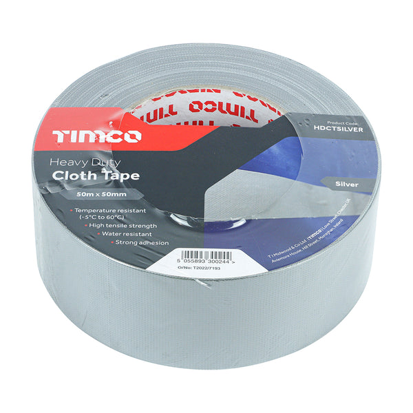 Timco Heavy Duty Cloth Tape - Silver 50m x 50mm