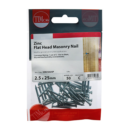 Timco Masonry Nails - Zinc 2.5 x 25 - 50 Pieces