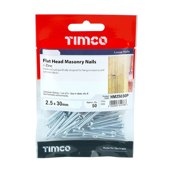 Timco Masonry Nails - Zinc 2.5 x 30 - 50 Pieces