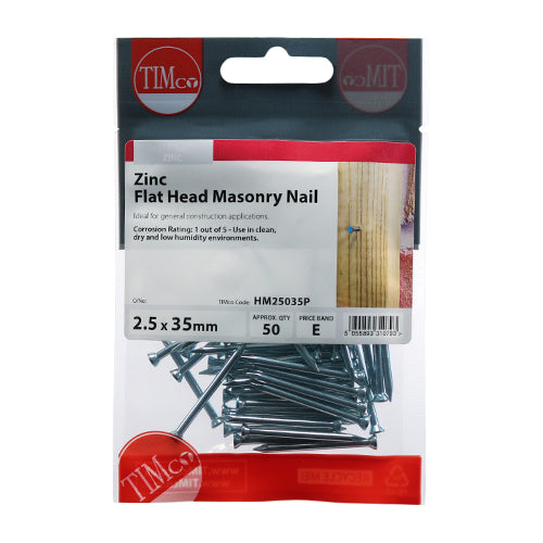 Timco Masonry Nails - Zinc 2.5 x 35 - 50 Pieces