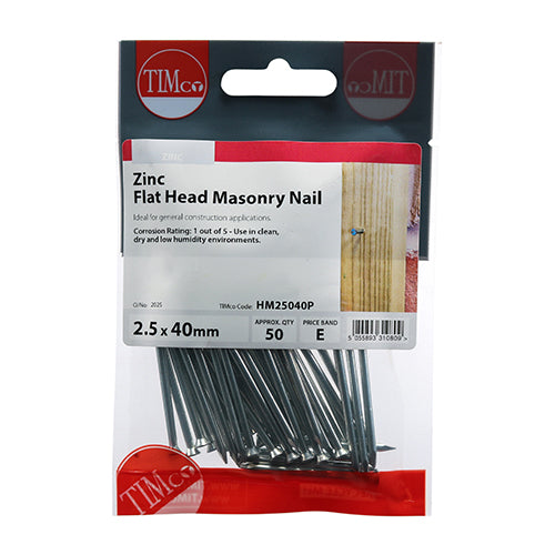 Timco Masonry Nails - Zinc 2.5 x 40 - 50 Pieces