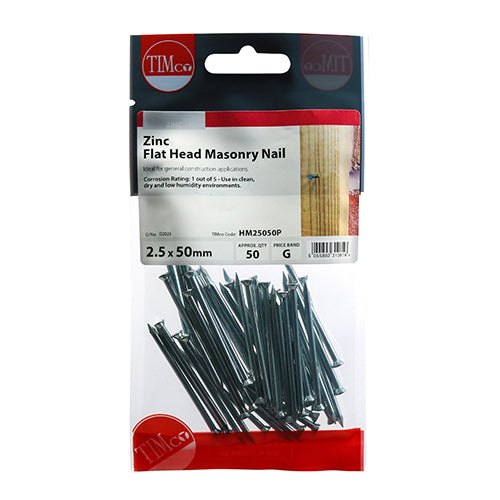 Timco Masonry Nails - Zinc 2.5 x 50 - 50 Pieces