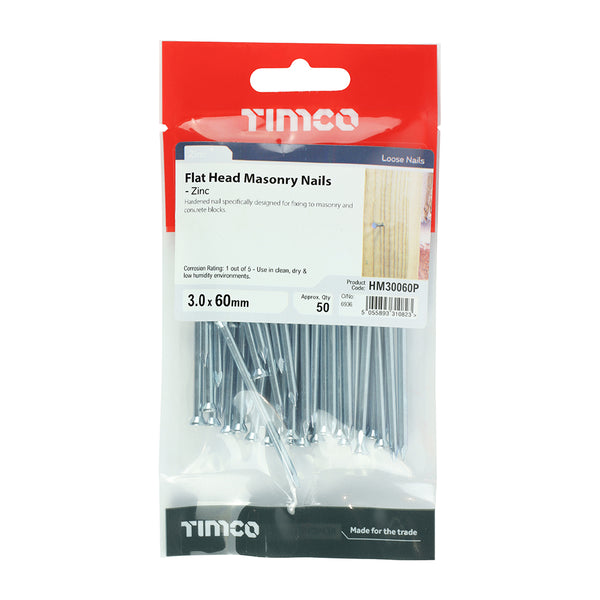 Timco Masonry Nails - Zinc 3.0 x 60 - 50 Pieces