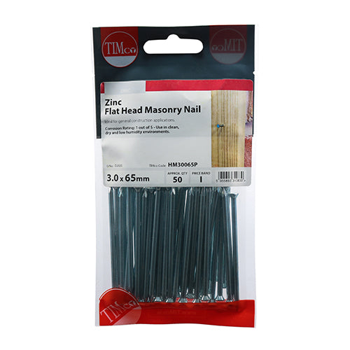 Timco Masonry Nails - Zinc 3.0 x 65 - 50 Pieces