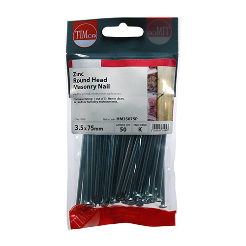 Timco Masonry Nails - Zinc 3.5 x 75 - 50 Pieces