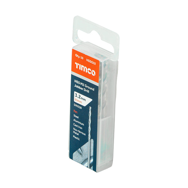 Timco Ground Jobber Drills - HSS M2 3.2mm - 10 Pieces