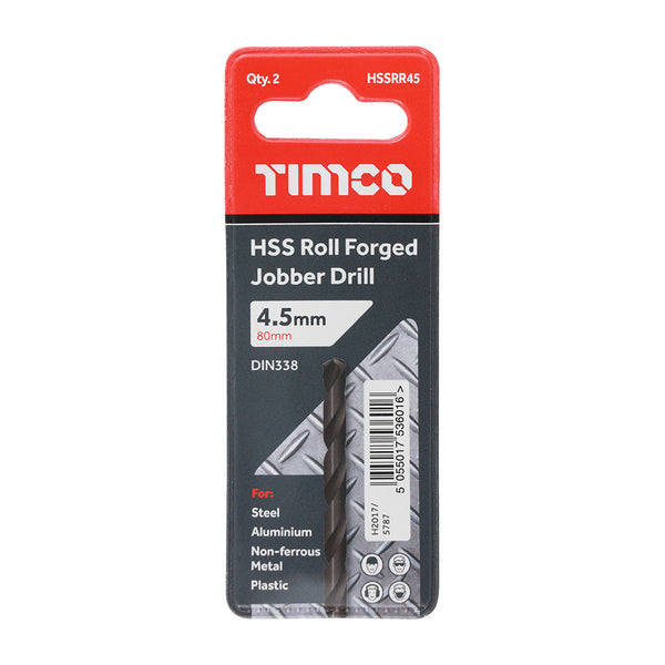 Timco Roll Forged Jobber Drills - HSS 4.5mm - 10 Pieces