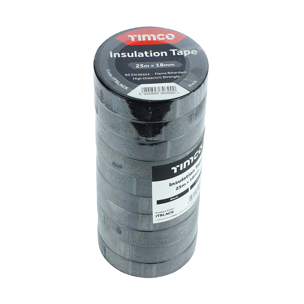 Timco PVC Insulation Tape - Black 25m x 18mm - 10 Pieces