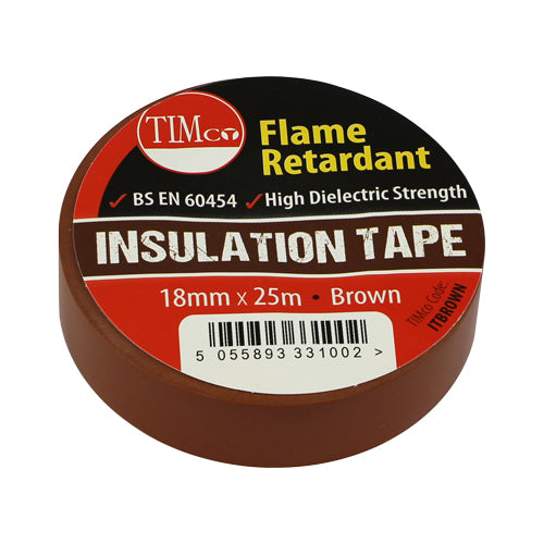 Timco PVC Insulation Tape - Brown 25m x 18mm - 10 Pieces