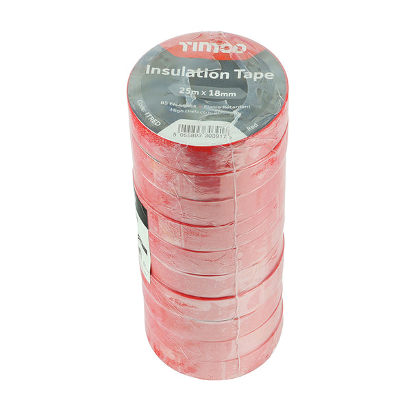 Timco PVC Insulation Tape - Red 25m x 18mm - 10 Pieces