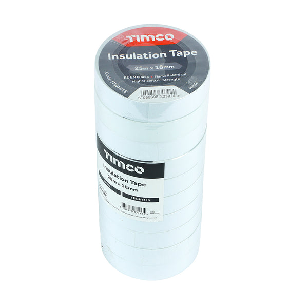 Timco PVC Insulation Tape - White 25m x 18mm - 10 Pieces