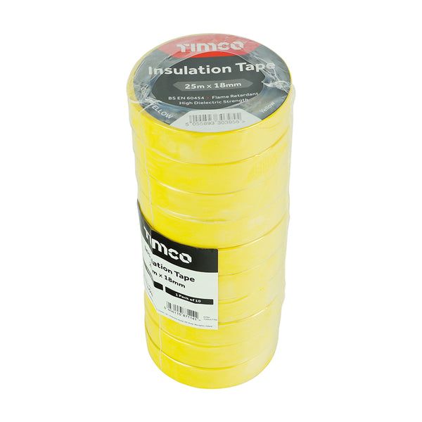 Timco PVC Insulation Tape - Yellow 25m x 18mm - 10 Pieces