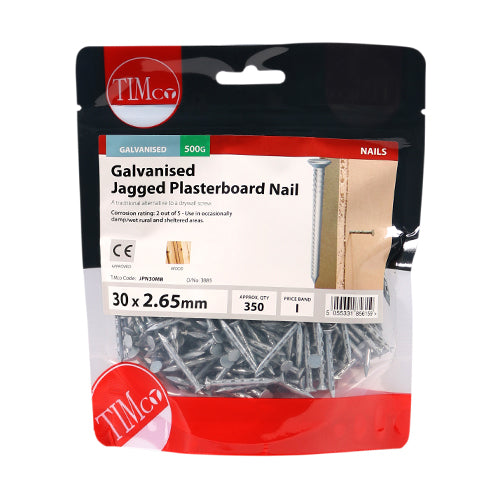 Timco Jagged Plasterboard Nails - Galvanised 30 x 2.65 - 0.5 Kilograms