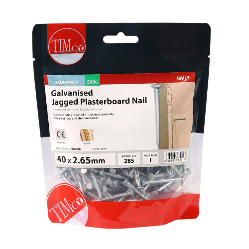 Timco Jagged Plasterboard Nails - Galvanised 40 x 2.65 - 0.5 Kilograms