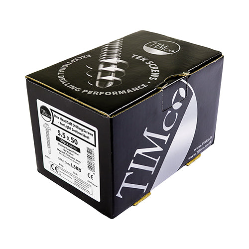 Timco Metal Construction Light Section Screws - Hex - EPDM Washer - Self-Drilling - Exterior - Silver Organic 5.5 x 19 - 100 Pieces