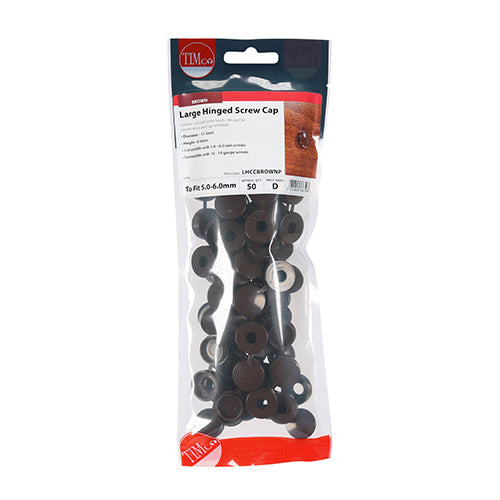 Timco Hinged Screw Caps - Large - Brown To fit 5.0 to 6.0 Screw - 50 Pieces