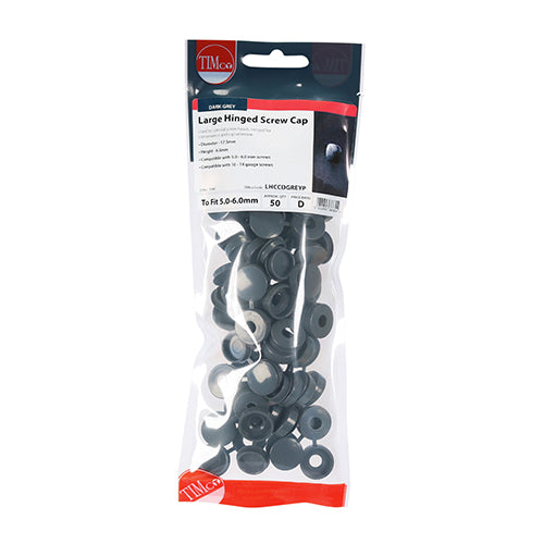 Timco Hinged Screw Caps - Large - Dark Grey To fit 5.0 to 6.0 Screw - 50 Pieces