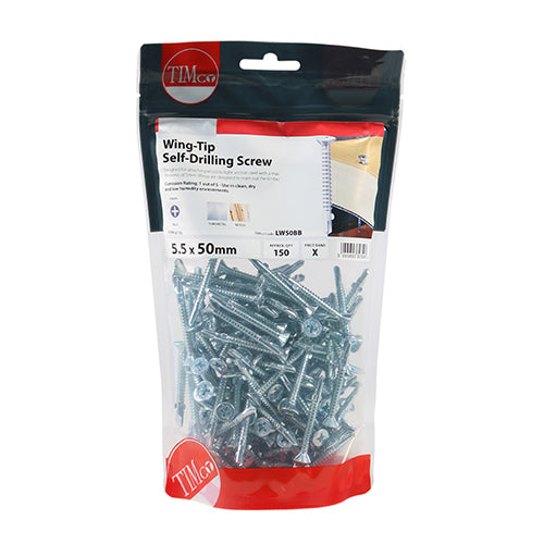 Timco Wing-Tip Self-Drilling Screws - Countersunk - PH - For Timber to Light Section Steel - Zinc 5.5 x 50 - 150 Pieces