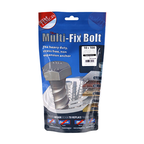 Timco Masonry Bolts - Hex - Exterior - Silver 10.0 x 100 - 12 Pieces