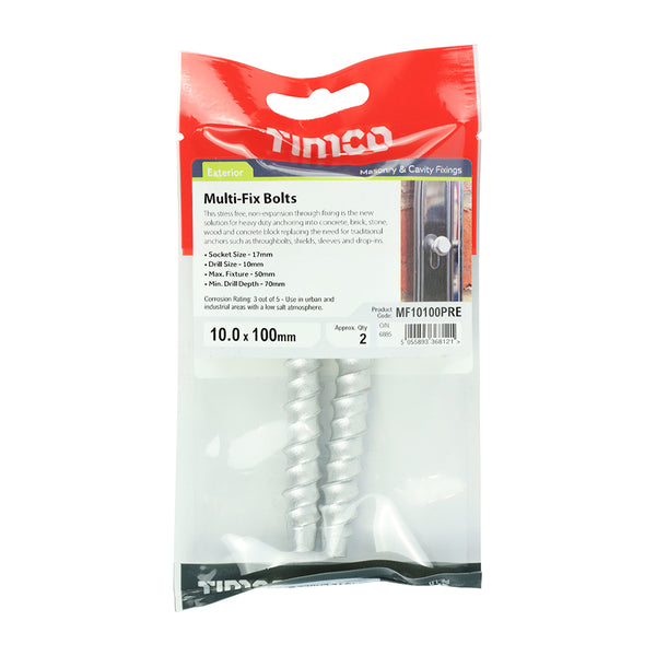 Timco Masonry Bolts - Hex - Exterior - Silver 10.0 x 100