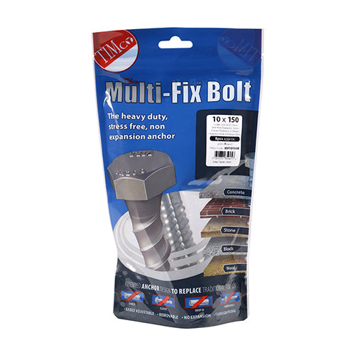 Timco Masonry Bolts - Hex - Exterior - Silver 10.0 x 150 - 8 Pieces