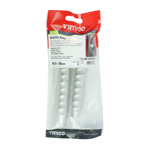 Timco Masonry Bolts - Hex - Exterior - Silver 16.0 x 100