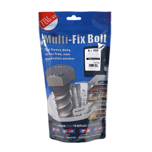 Timco Masonry Bolts - Hex - Exterior - Silver 8.0 x 100 - 20 Pieces