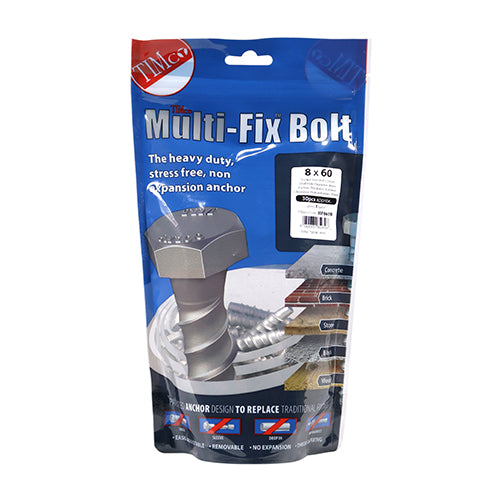 Timco Masonry Bolts - Hex - Exterior - Silver 8.0 x 60 - 30 Pieces