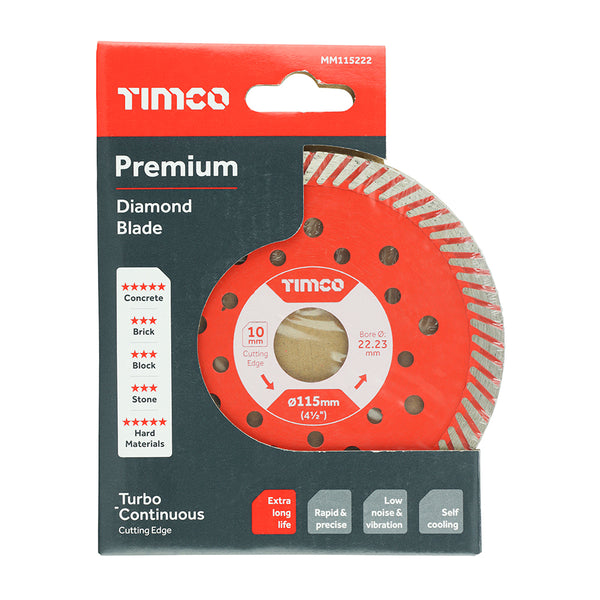 Timco Premium Diamond Blade - Turbo Continuous 115 x 22.2