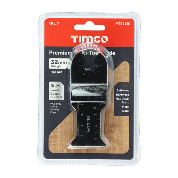 Timco Premium Multi-Tool Blades - Straight - For Wood/Metal - 5pcs 32mm - 5 Pieces