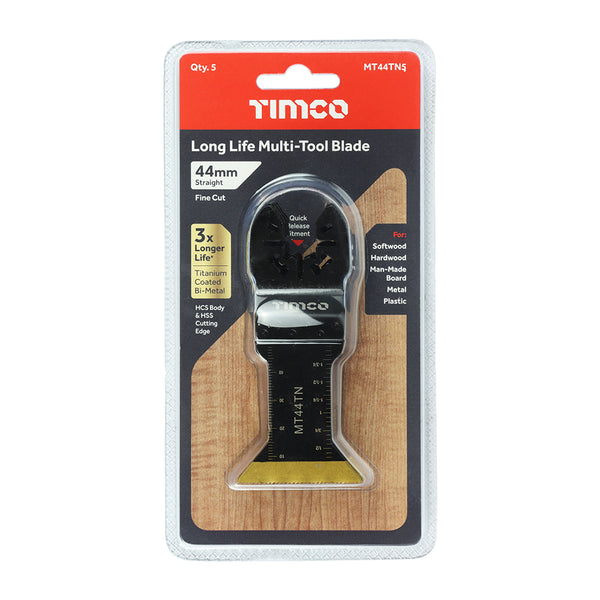 Timco Long Life Multi-Tool Blades - Straight - For Wood/Metal - 5pcs 44mm - 5 Pieces