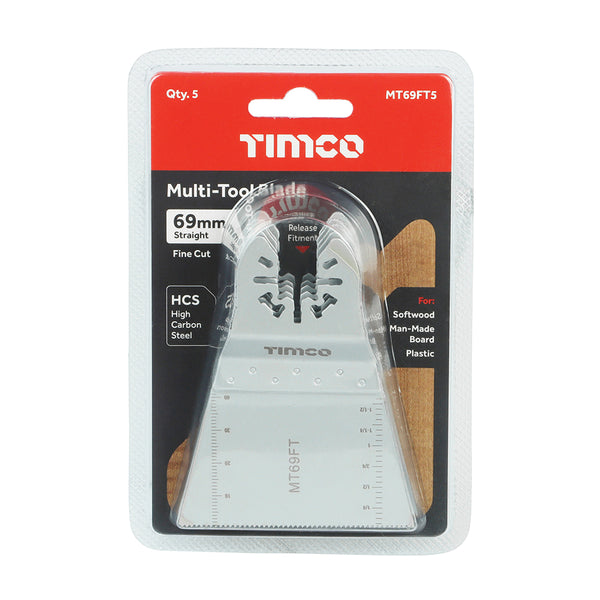 Timco Multi-Tool Blades - Straight Fine - For Wood - 5pcs 69mm - 5 Pieces