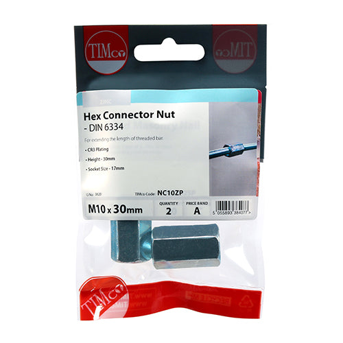 Timco Hex Connector Nuts - Zinc M10