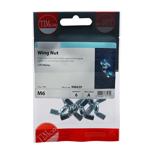 Timco Wing Nuts - Zinc M6 - 6 Pieces