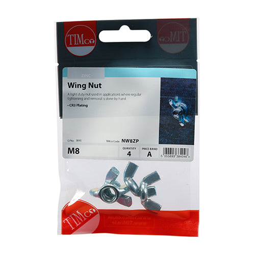 Timco Wing Nuts - Zinc M8 - 4 Pieces