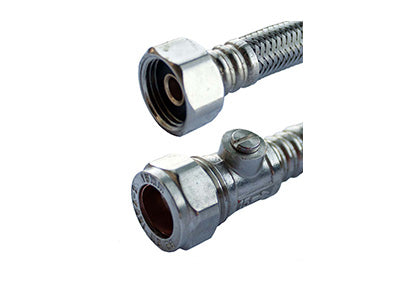 Oracstar Flexible Tap Connector with Isolating Valve 15mm x 1/2inch x 300mm Chrome Plated PF97B