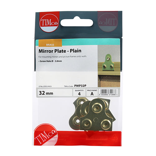 Timco Mirror Plates - Plain - Electro Brass 32mm - 4 Pieces