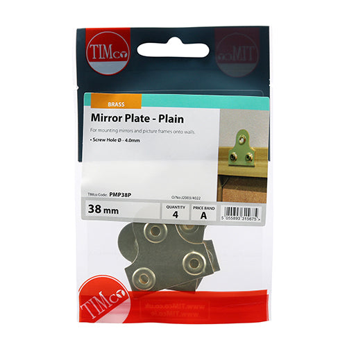 Timco Mirror Plates - Plain - Electro Brass 38mm - 4 Pieces