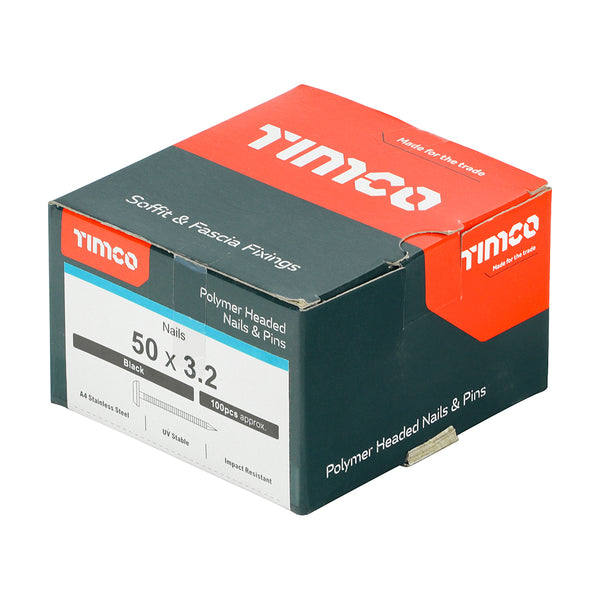 Timco Polymer Headed Nails - A4 Stainless Steel - Black 50mm - 100 Pieces