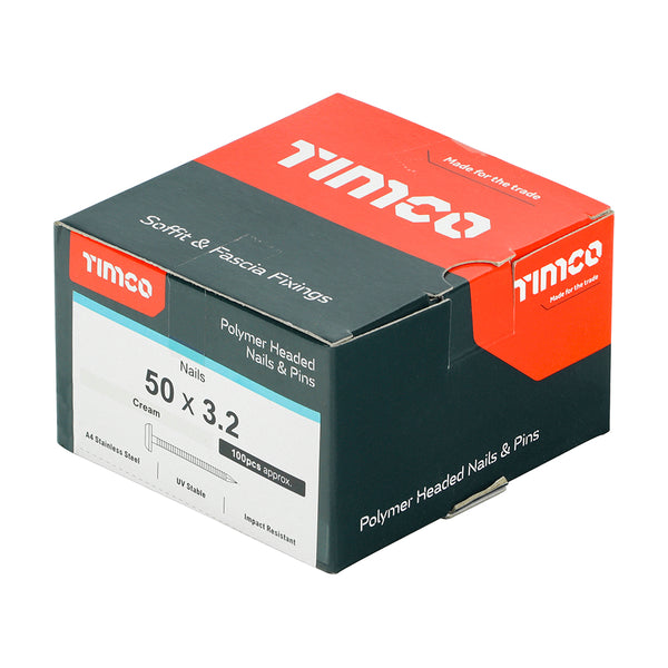 Timco Polymer Headed Nails - A4 Stainless Steel - Cream 50mm - 100 Pieces