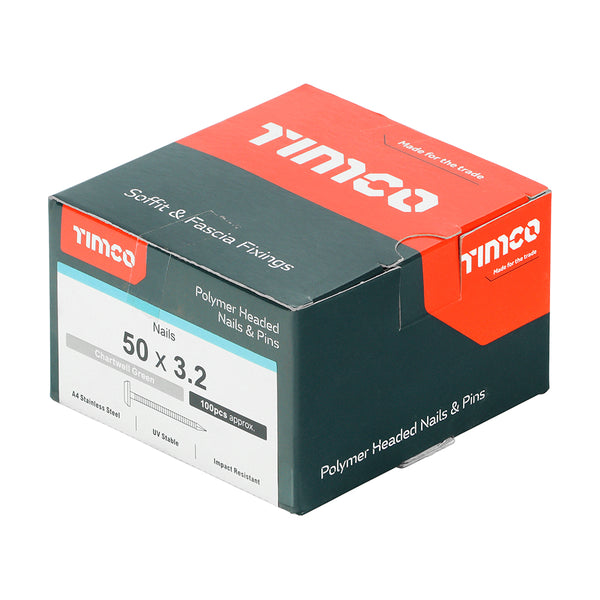 Timco Polymer Headed Nails - A4 Stainless Steel - Chartwell Green 50mm - 100 Pieces