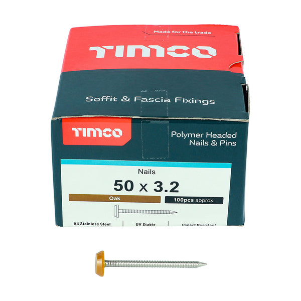 Timco Polymer Headed Nails - A4 Stainless Steel - Oak 50mm - 100 Pieces