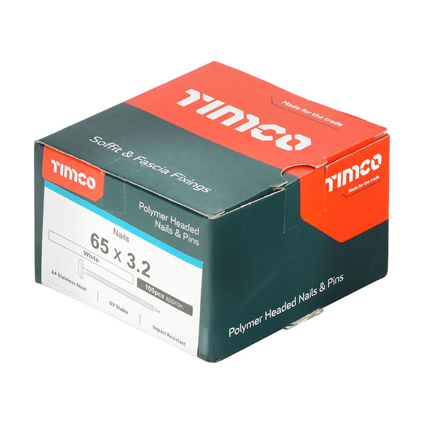 Timco Polymer Headed Nails - A4 Stainless Steel - White 65mm - 100 Pieces