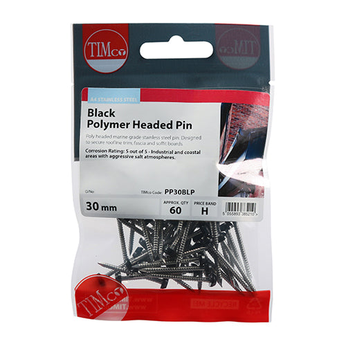 Timco Polymer Headed Pins - Stainless Steel - Black 30mm - 60 Pieces