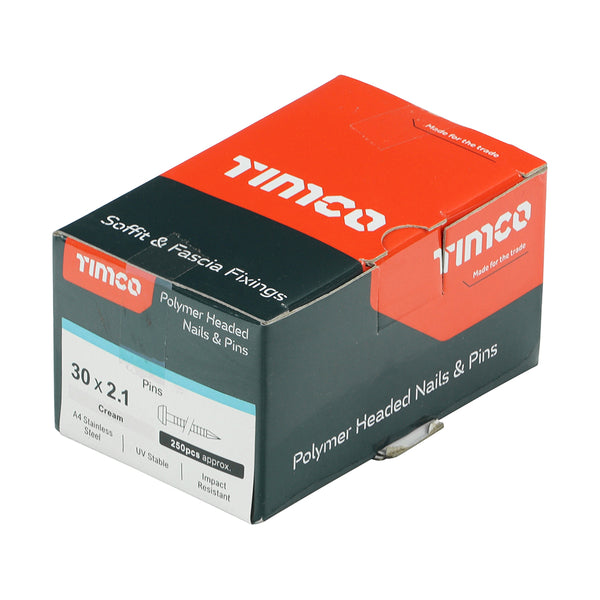 Timco Polymer Headed Pins - A4 Stainless Steel - Cream 30mm - 250 Pieces