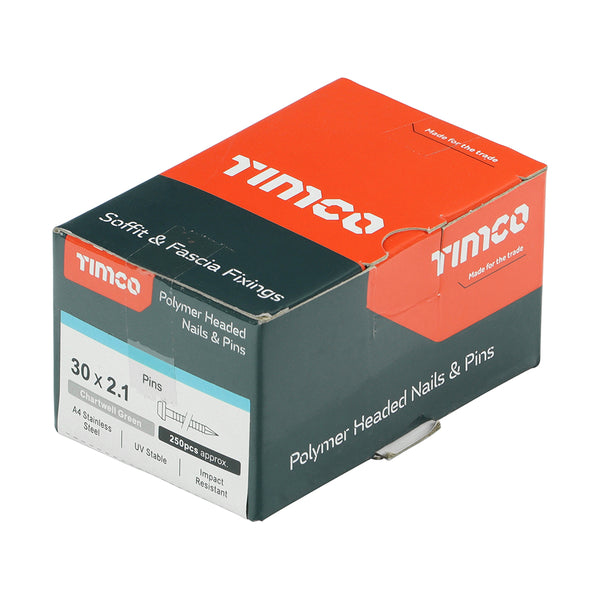 Timco Polymer Headed Pins - A4 Stainless Steel - Chartwell Green 30mm - 250 Pieces