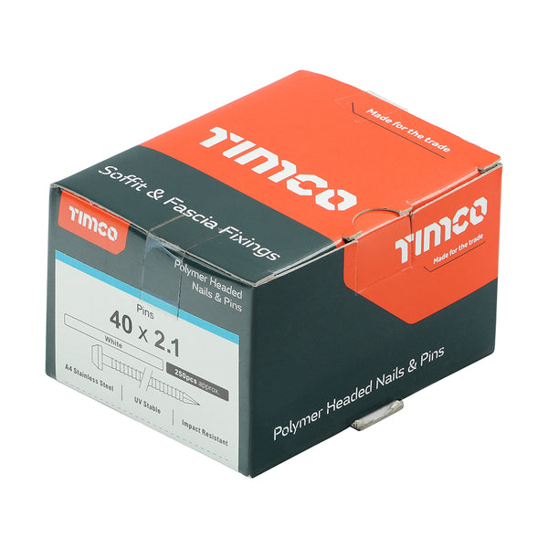 Timco Polymer Headed Pins - A4 Stainless Steel - White 40mm - 250 Pieces