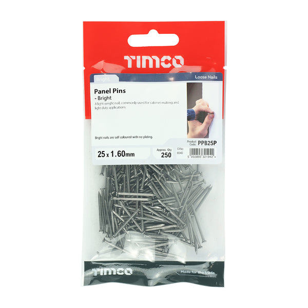 Timco Panel Pins - Bright 25 x 1.60 - 250 Pieces