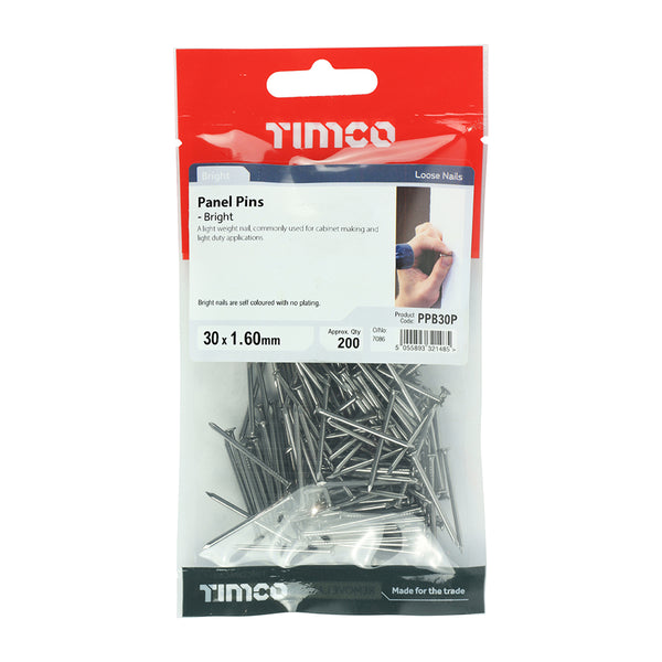 Timco Panel Pins - Bright 30 x 1.60 - 200 Pieces